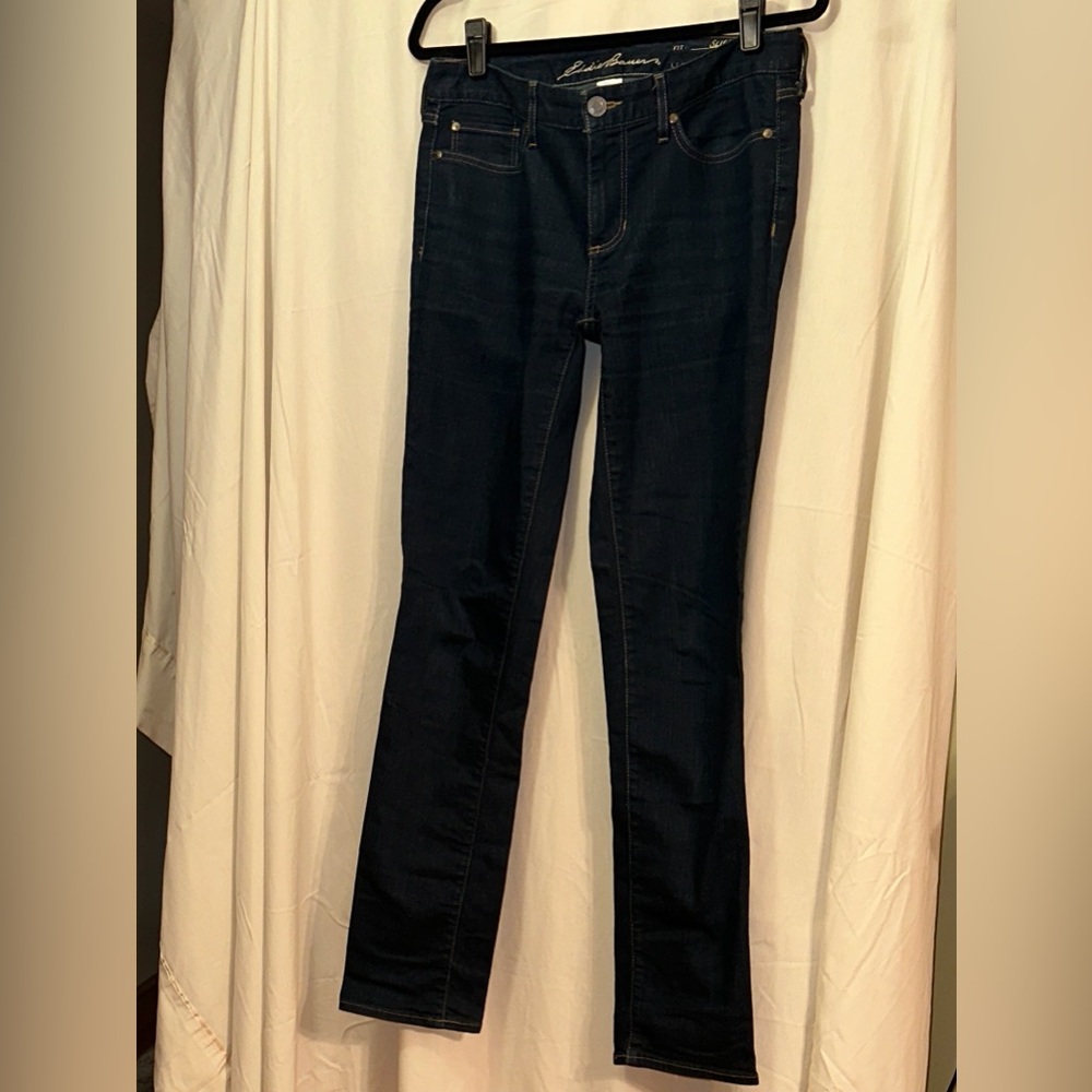 Eddie Bauer Women's Dark Indigo Slightly Curvy Straight Leg Jeans